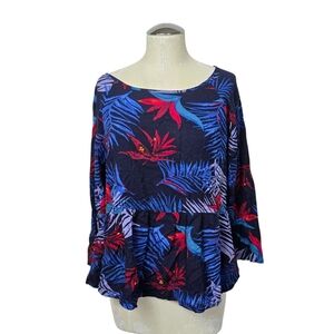 Roxy Floral Blue Red Blouse M